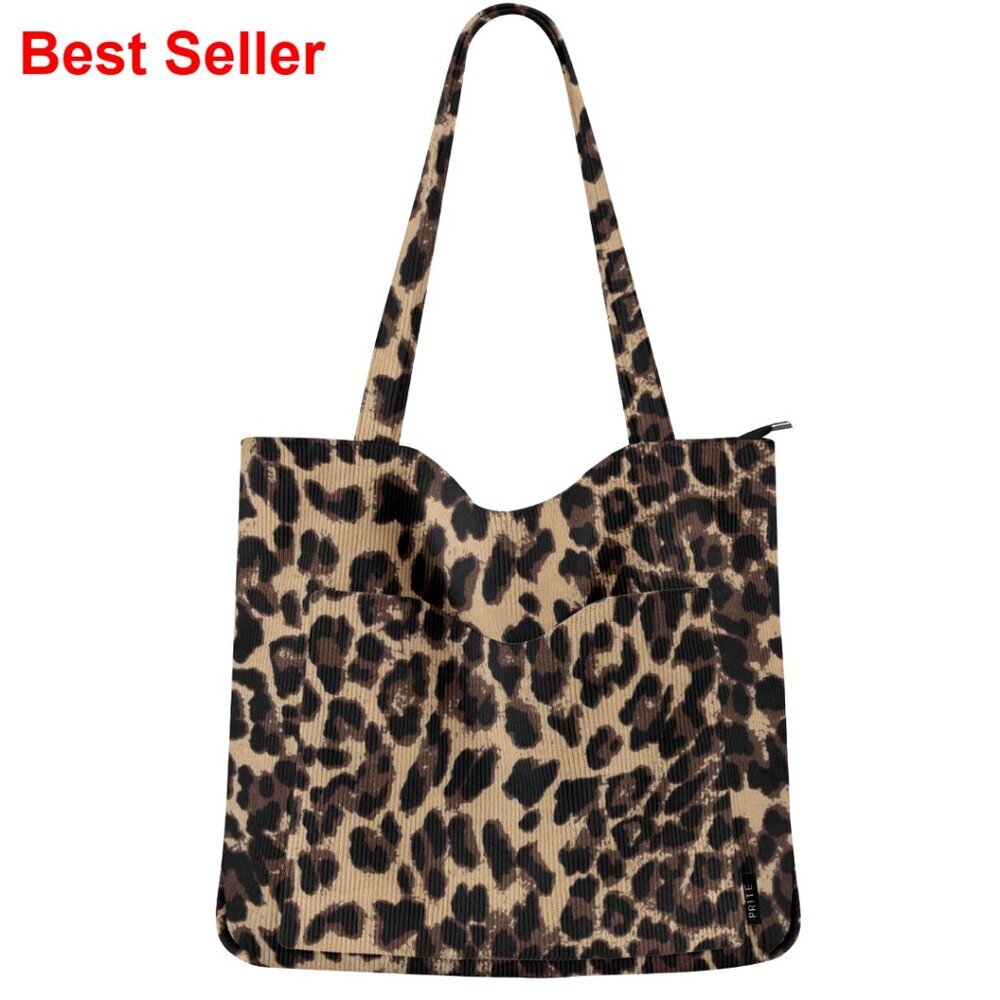 Large Corduroy Tote Bag with Zipper and Pockets for Work Travel